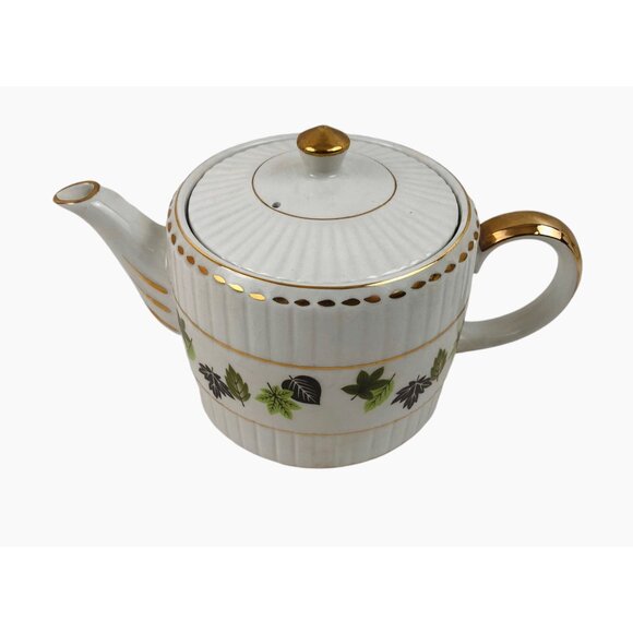 Wood And Sons Teapot English Ironstone Gold Trim Leaf Design Alpine White - Picture 3 of 10